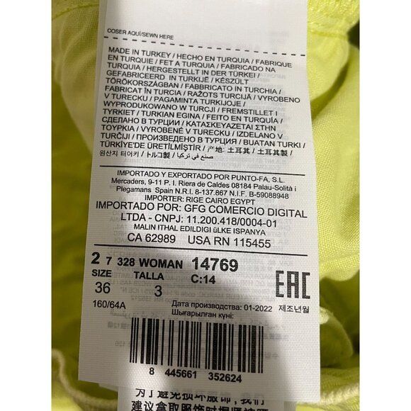 MNG Denim Straight Cropped High Waist Jeans Women Size 36 Bright Lime Green - Picture 12 of 16